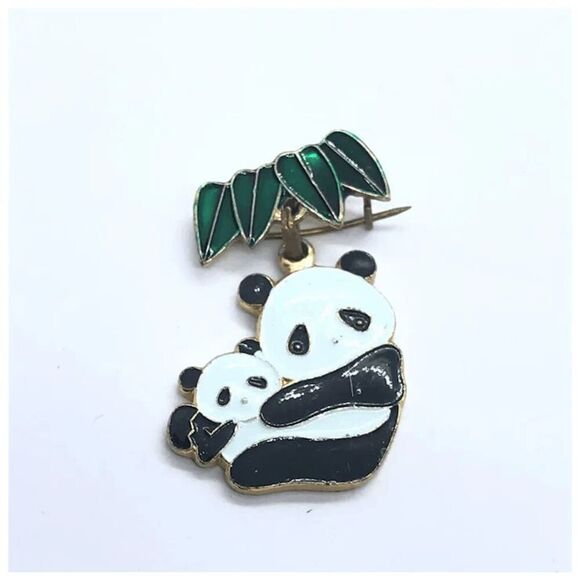 Small Vintage Enamel Figural Panda Bear Dangly Brooch / Pin - Signed CWCA - Picture 3 of 5
